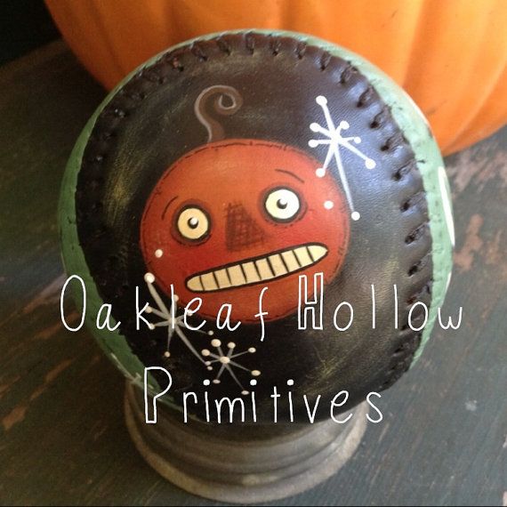 halloween primitive hand painted softball moon by primitive christmas gifts