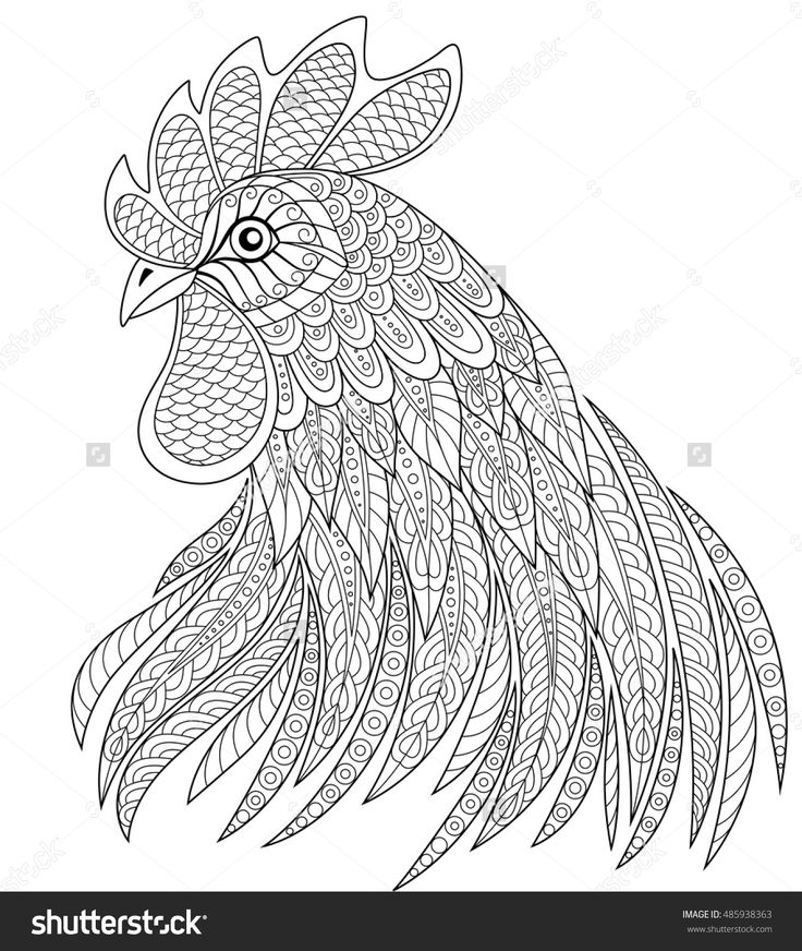 Rooster Head In Zentangle Style. Symbol Of Chinese New Year 2017. Adult Anti Str...