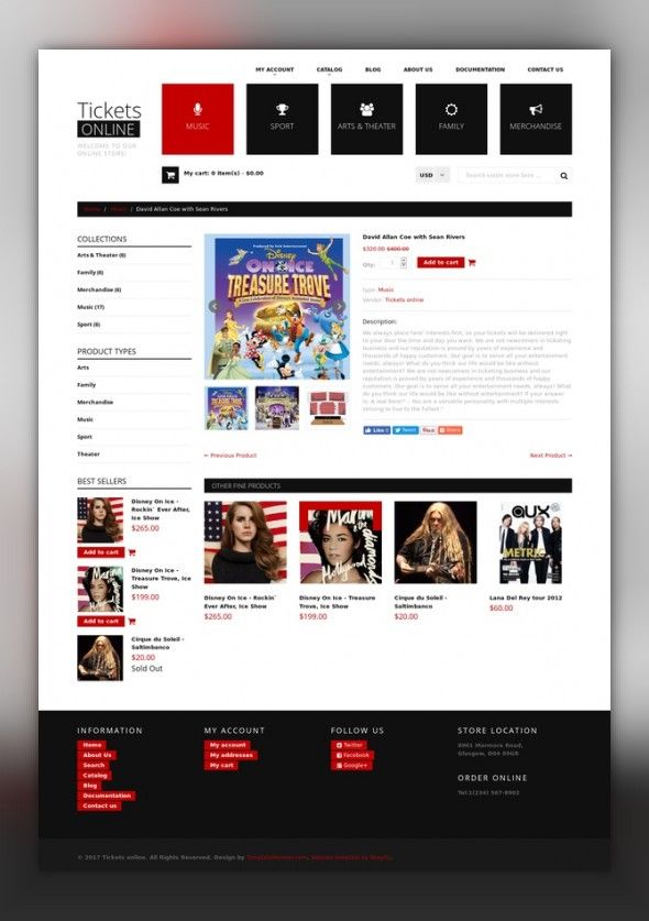 Tickets Website Responsive Shopify Theme E-commerce Templates, Shopify Themes, Entertainment, Games & Nightlife, Entertainment Templates, Tickets Website Templates