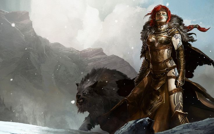 Red headed ranger with wolf animal companion | Dungeons