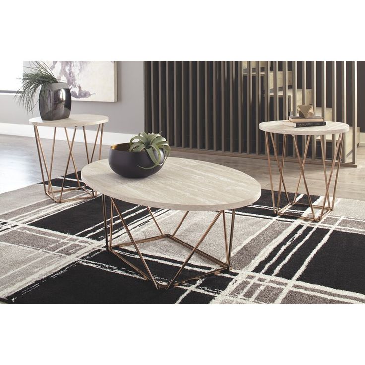 Lembo Two Tone Occasional 3 Piece Coffee Table Set Setting 3 Piece Coffee Table Set, Carver Faux Stone Round Coffee Table