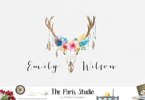 Rustic Watercolor Floral Deer Logo Design for artisan boutique branding, e-commerce website logo, wordpress blog logo, boutique logo, photography branding, wedding logo, website branding design.