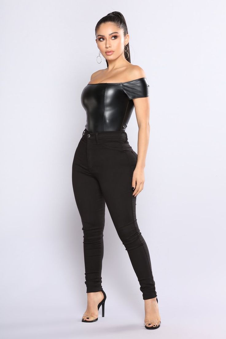 Christy Faux Leather Bodysuit - Black | Leather bodysuit, Black ...