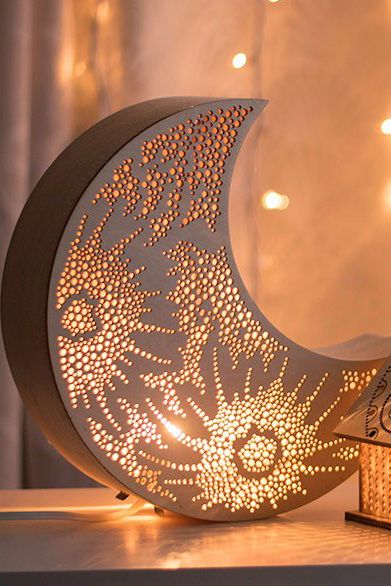 Crescent Moon Night Light Wooden Accent Lamp Luna Lantern Wall A Moon Lamp Is The Finishing Touch To Sweet Dreams