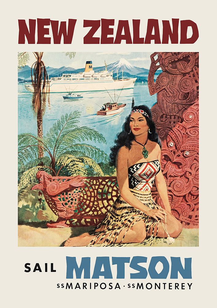 TRAVEL UNION LINE SHIP SAIL SEA PLANE NEW ZEALAND VINTAGE POSTER PRINT 1060PY