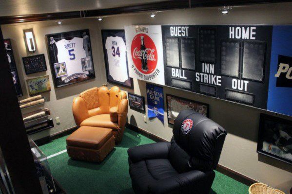 60 Basement Man Cave Design Ideas For Men Manly Home Interiors Baseball Man Cave Man Cave Design Man Cave