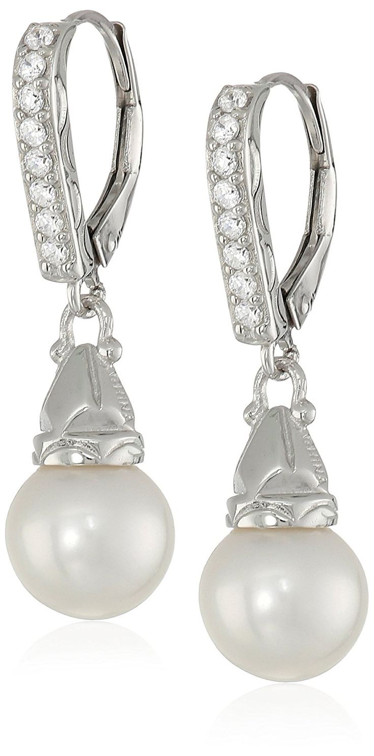 496 Best Earrings Images On Pinterest Dangle Circle Platinum Plated Sterling Silver Cubic Zirconia Freshwater Cultured Pearl Drop Earrings Read More Reviews