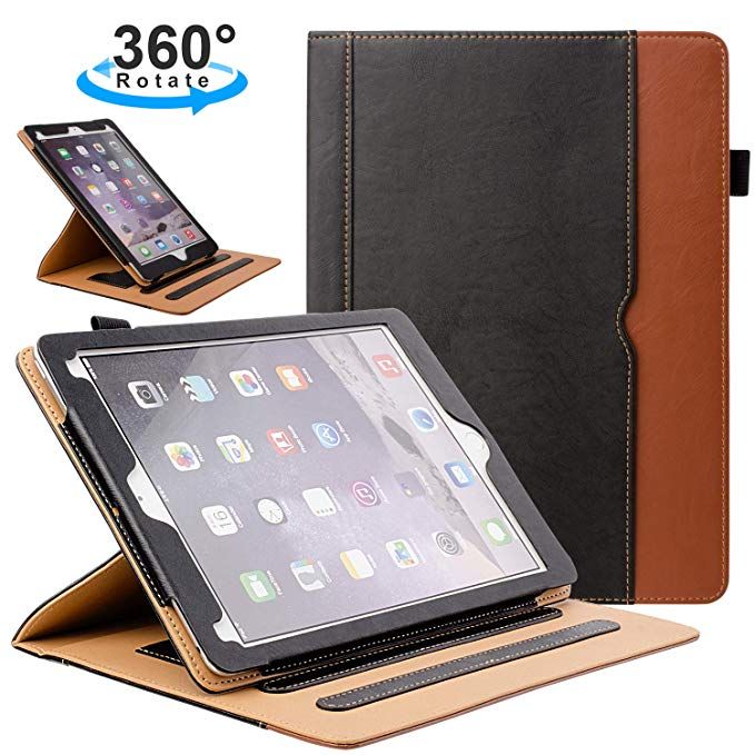 Black//Brown ZoneFoker iPad 6th//5th Generation 9.7 inch 2018//2017 Leather Case,Auto Sleep//Wake 360 Degree Rotating Multi-Angle Viewing Folio Stand Cases with Pencil Holder and Card Pocket