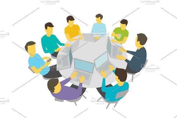 Round Table Talks Group Of People Students Team Having Meeting Conference White Background Stock Ilration Vector Talk Round Table Talks Group Of People, Round Table Talks