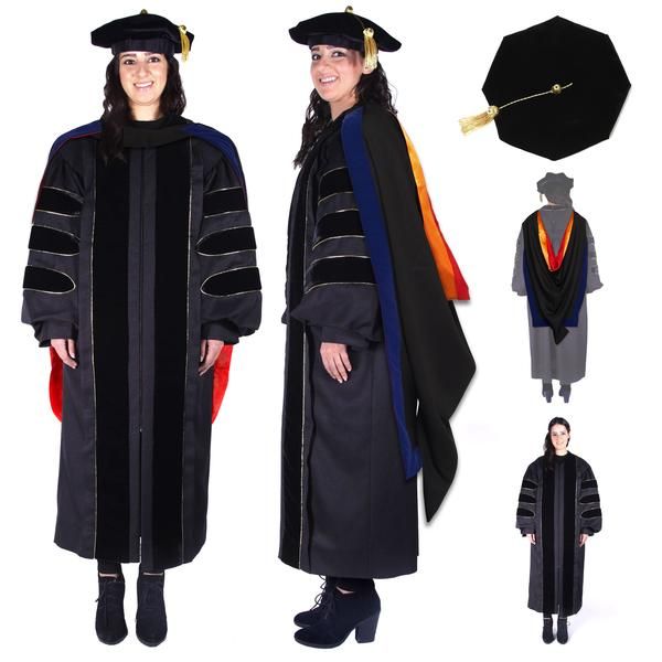 two people in graduation gowns and caps, one is wearing a black cap and ...