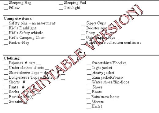 camping checklist family camping checklist click on the image