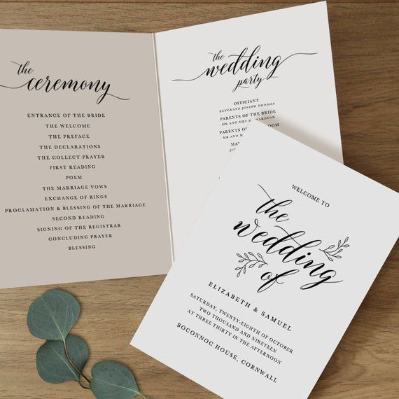 folded wedding program template folded wedding programs instant