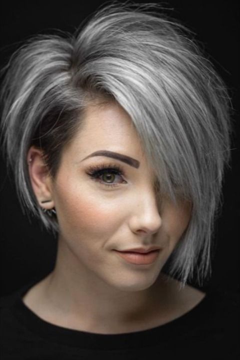 (paid link) premature grey hair treatment #greyhair in 2021 | Short hair model, Gray hair highlights, Grey hair transformation