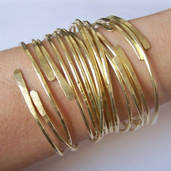 Gold Bangles Thick Open End Bangle Bracelets 4 Br Gold Bangles Thick Open End Bangle Bracelets 4 Br Hammered Smooth Notched Dimpled Made To Order Pinterest