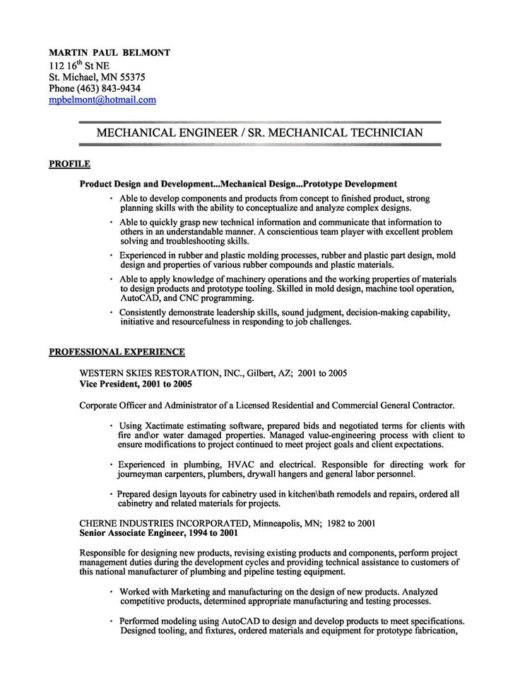 sample resume format for experienced mechanical engineer