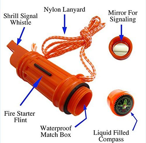 5 in 1 camping boating whistle compass mirror matches survival safety emergency