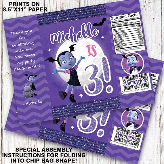 Vampirina Chip Bags Printed Vampirina Favors Vampire Party Vampirina Birthday Party Supplies Chip Bags