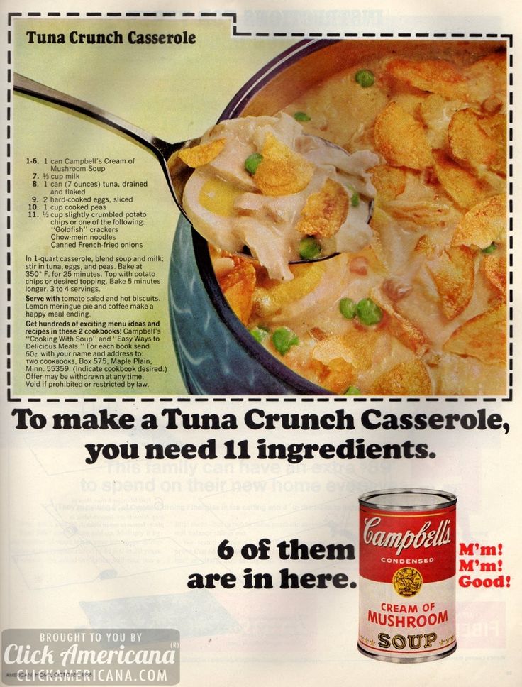 To make a Tuna Crunch Casserole, you need 11 ingredients. 6 of them are ...