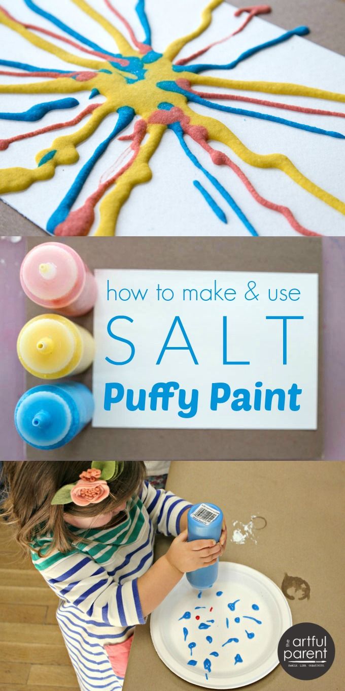 DIY Craft: How to make and use DIY salt puffy paint with kids. This is a tried-and-true favorite process art material and technique for young children.