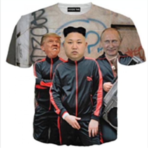 Funny 3D Print Putin Donald Trump And Kim Jong Un Short Sleeve Casual T-Shirt