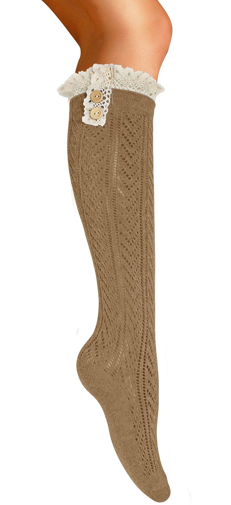Peach Couture Lace Trimmed Warm Stylish Cotton Knit Knee High Boot Socks Peach Couture Lace Trimmed Warm Stylish Cotton Knit Knee High Boot Socks