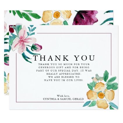 Modern Watercolor Blooms Wedding Thank You Zazzle In 2020 Cards Gifts Modern Watercolor Blooms Wedding Thank