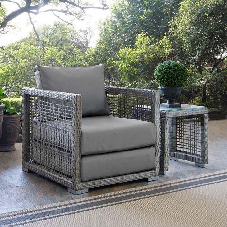 Modway Aura Rattan Outdoor Patio Armchair Loveseat Sofa - Aura Gray Wicker Outdoor Sofa With White Cushions By Modway Modway Aura Rattan Outdoor Patio Armchair Loveseat Sofa - Aura Gray Wicker Outdoor Sofa With White Cushions By Modway