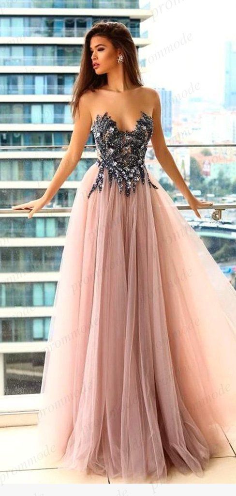Great Sweetheart A-line Bead Pink Tulle Evening Dresses ,Cheap Prom Dresses, – promm…