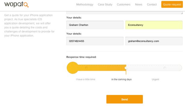 Slider tool for contact urgency Web forms - best practices - quote request form Slider tool for contact urgency Web forms - best practices - quote request form