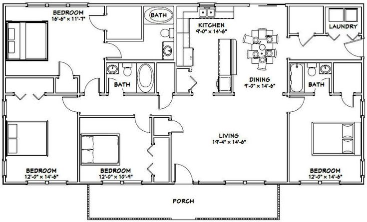 60x30 House 4Bedroom 3Bath 1,800 sq ft PDF