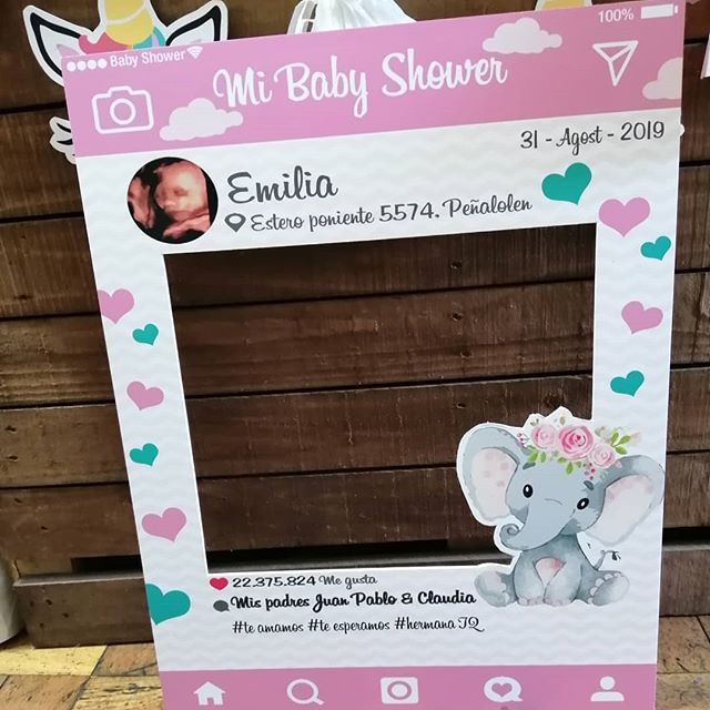 Marco para regalo color Rosa con ELEFANTE y detalles infantiles.