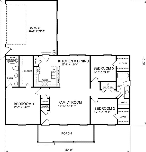 Country Style House Plan 3 Beds 2 Baths 1412 Sq Ft 18 1036 Plans Ranch Small Ranch Style House Plans, 1400 Square Foot House Plans 3 Bedroom