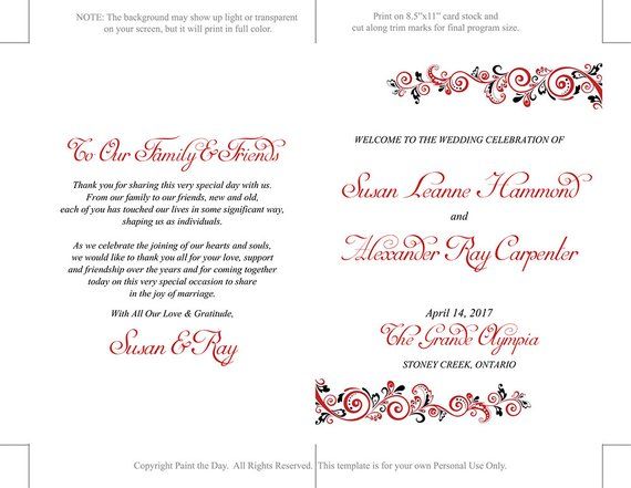 fold over wedding program template order of service tim