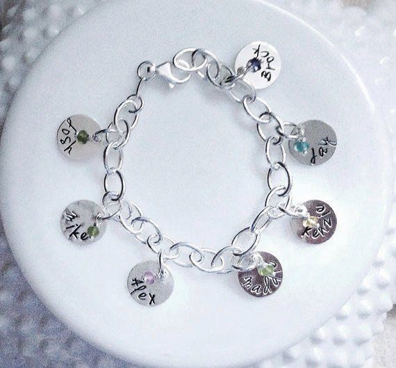 Personalized Charm Bracelet Name Birthstone Grandmother Mo Personalized Charm Bracelet Name Birthstone Grandmother Mother Grandma Gift Engraved Stamped Sterlin