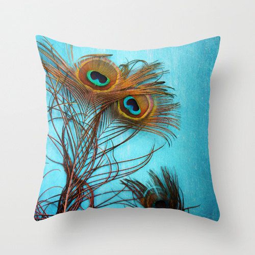 Pea Feather Pillow 18x18 Or 22x22 Cotton 3 Pea Feather Pillow 18x18 Or 22x22 Cotton 3 Feathers Turquoise Nature Photo Colorful Home Decor Cushion