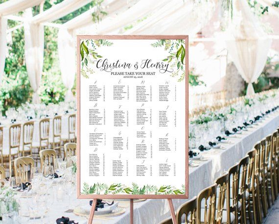 greenery wedding seating chart template editable seating