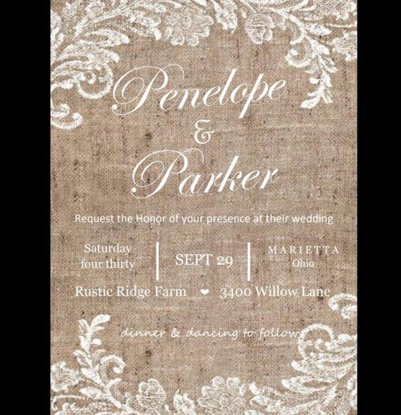 Burlap And Lace Themed Wedding Invitation Digital Invitati Burlap And Lace Themed Wedding Invitation Digital Printed Summer Fall Rustic C
