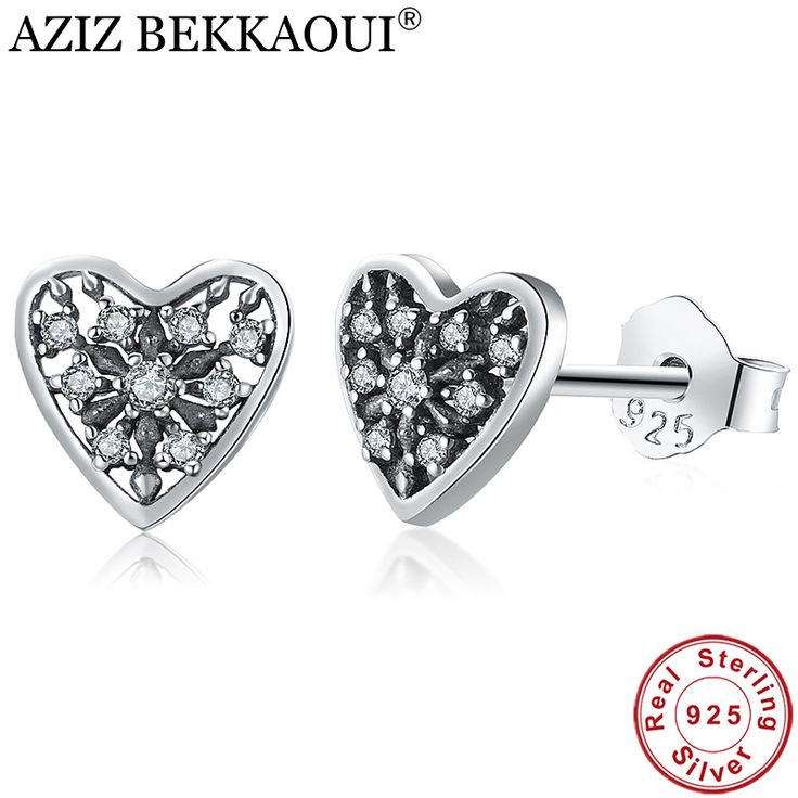 S925 Sterling Silver Vintage Black Heart Stud Earrings For S925 Sterling Silver Vintage Black Heart Stud Earrings For Women Elegance Clear Cz Wedding Femme Brincos