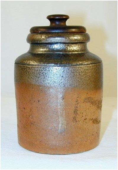 Description A Beautiful And Rather Dainty 19th Century Gl Description A Beautiful And Rather Dainty 19th Century Glazed Stoneware Or Stone Ware Covered Canister The Tall Cylindrical Has Flat Plain