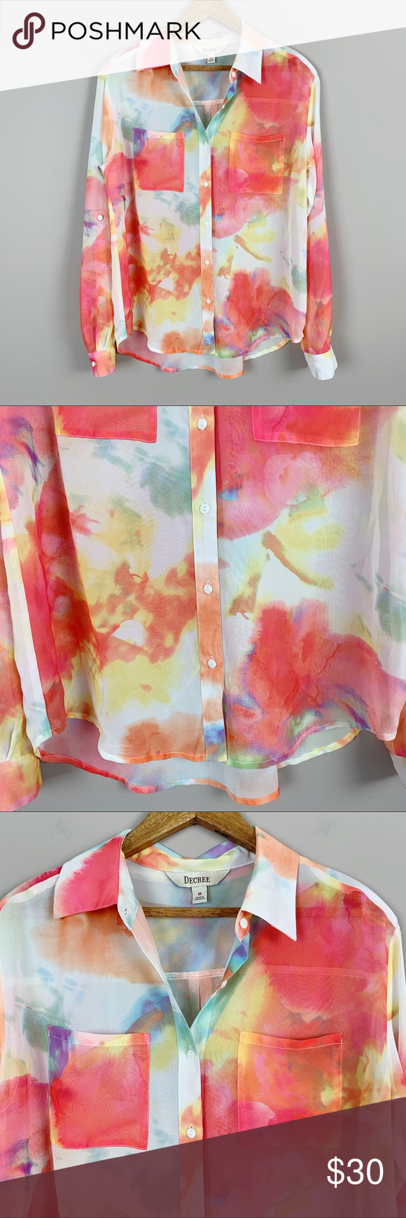 lace decree top Watercolor Down Button DECREE Excellent Blouse Sheer lace decree top Watercolor Down Button DECREE Excellent Blouse Sheer