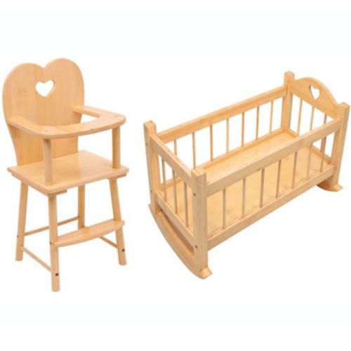 Set Of Dolls Wooden Rocking Cradle Cot Bed And Matching Doll S