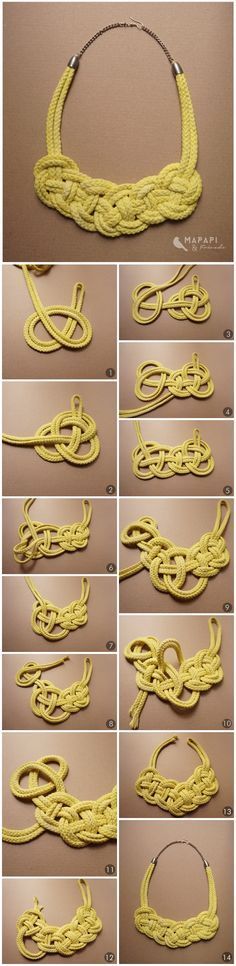 DIY Seil Kette Knotted Necklace http://mapapi-and-friends.blogspot.co.at/ Jewelry Knots, Fabric Jewelry, Crochet Jewelry, Jewelry Projects, Jewelry Crafts, Handmade Jewelry, Macrame Colar, Rope Necklace, Collar Necklace