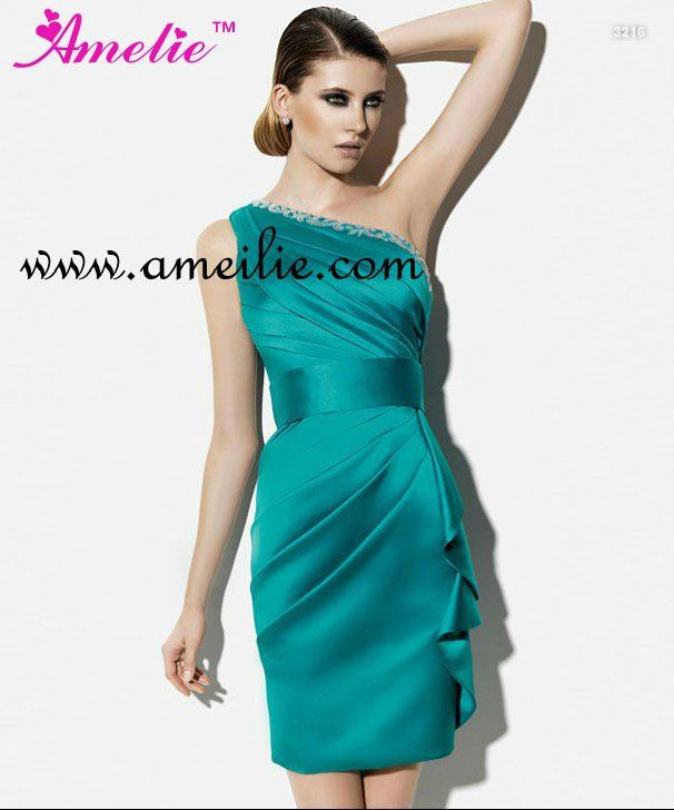 One Shoulder Turquoise Short Dress