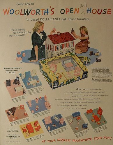 1948 WOOLWORTH'S Doll House 1940s Vintage Toy Department illustration F.W. Woolworth advertisement #vintagetoys