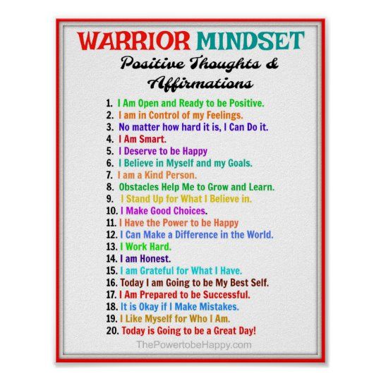 Positive Affirmations Poster - Warrior Mindset Positive Affirmations Poster - Warrior Mindset
