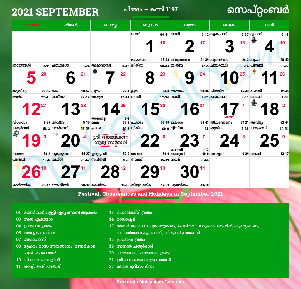 Malayalam Calendar 2025 Kerala Festivals Kerala Holidays 2025