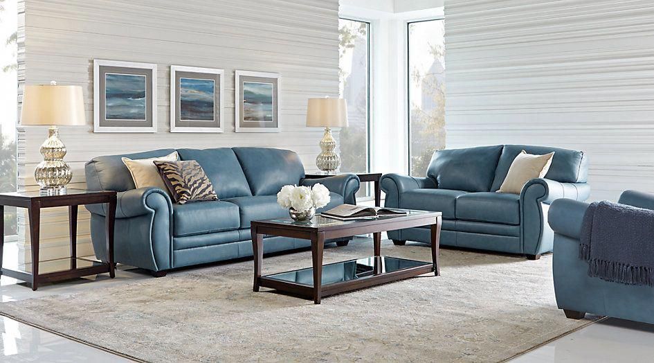 Martello Blue Leather 3 Pc Living Room from Furniture 