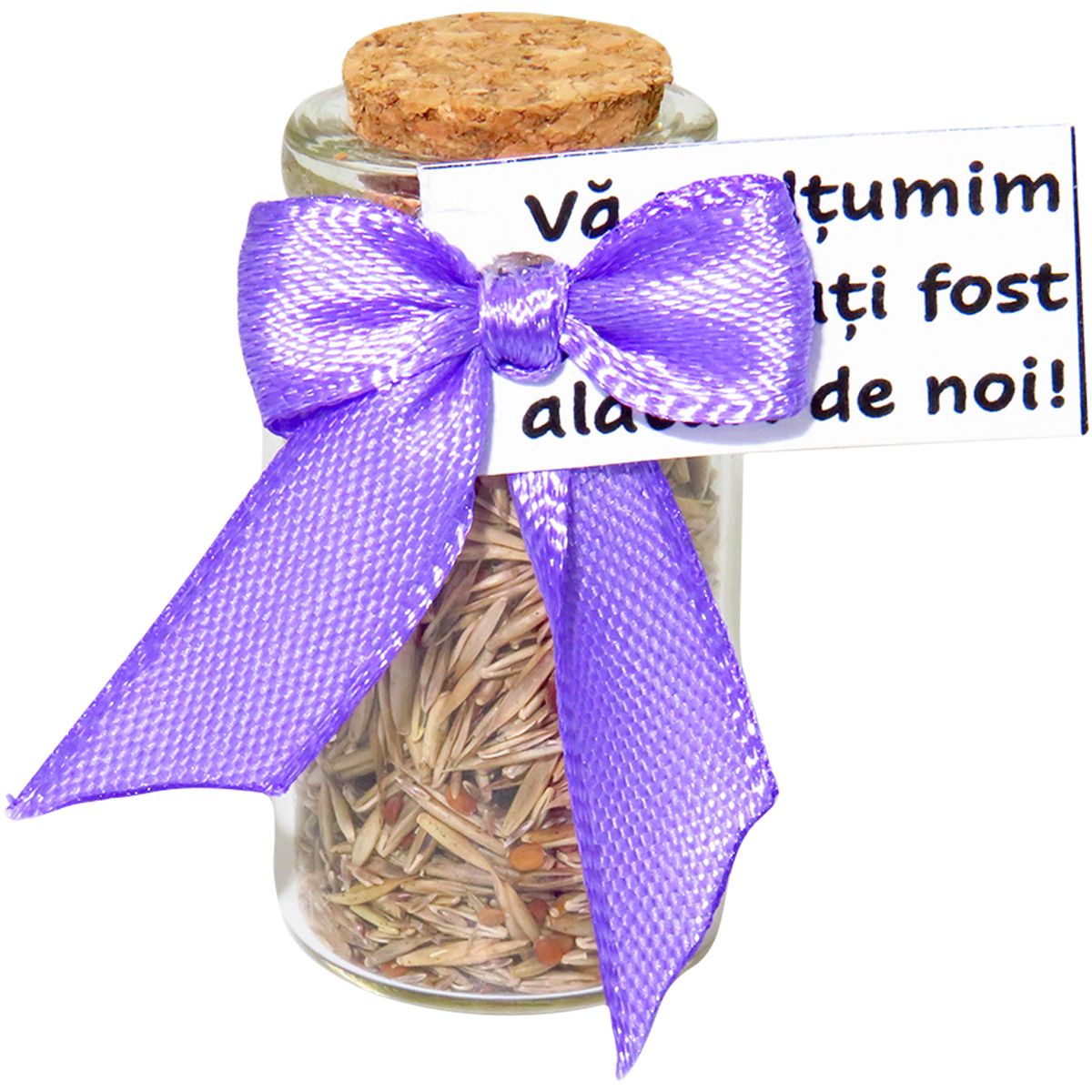 Marturii sticlute cu dop de pluta, ce contin seminte de lavanda. Produsele sunt nepersonalizate si contin o eticheta cu mesaj de multumire. Dimensiuni: h=4 cm fara dop introdus, d= 2 cm. Livrare imediata din stoc. Ce semnifica marturiile? La ce se folosesc? Marturiile sunt mici cadouri pe care invitatii le primesc la participarea unei nunti sau a unui botez. Ele sunt oferite in semn de multumire si apreciere pentru invitatii care au avut placerea de a veni si de a sarbatori alaturi miri Napkin Rings, Napkin Holders