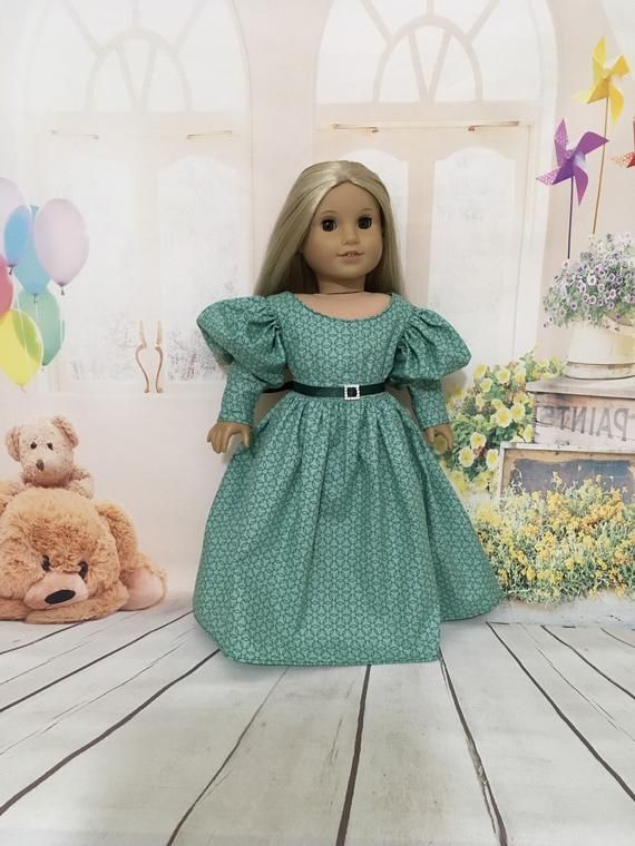 Green Ball Gown American Girl Size Dress - 18 Inch Doll Play Doll Party Dress, Stylish Fashion For Dolls #dollvictoriandressstyles