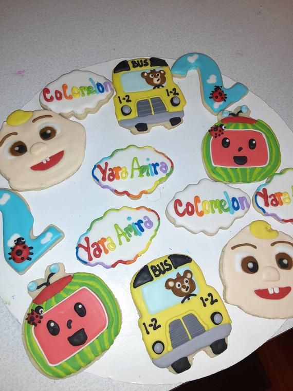 Cocomelon inspired decorated cookies. Set of 24 Cocomelon inspired decorated cookies. Set of 24